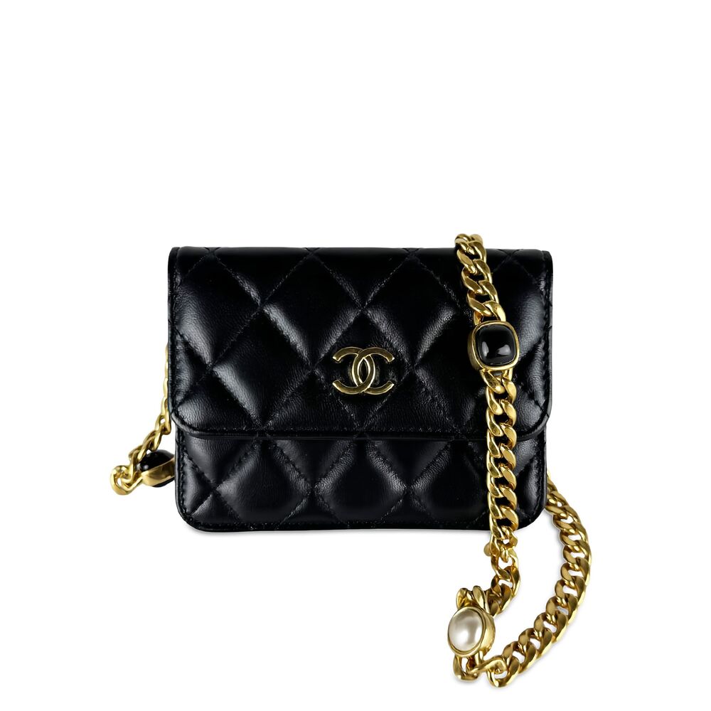 Pre-Loved Chanel Mini Quilted Lambskin Resin Pearl Chain Flap